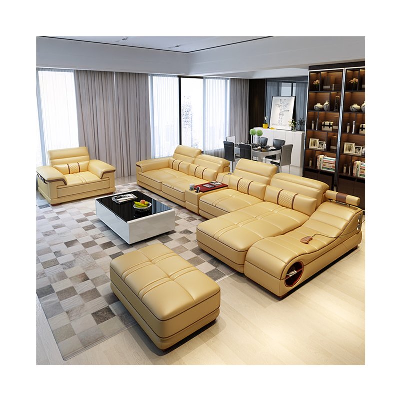 Top quality 6 seats living room sofas genuine leather sofa with massage sofa bed with USB wifi music player