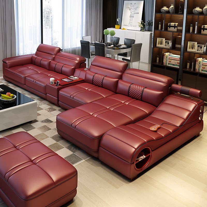 Top quality 6 seats living room sofas genuine leather sofa with massage sofa bed with USB wifi music player