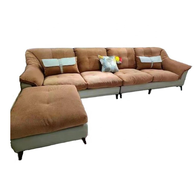 Chinese factory modern living room furniture, customized L-shaped fabric sofa hotel corner fabric velvet sofa