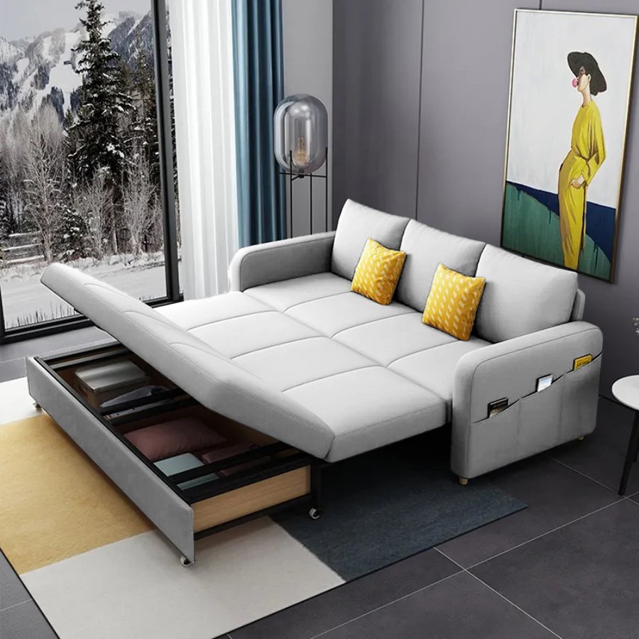 Multi-purpose Living Room Pull Out Sofa Set Furniture Modern Fabric Folding Corner Sofa Beds with Storage