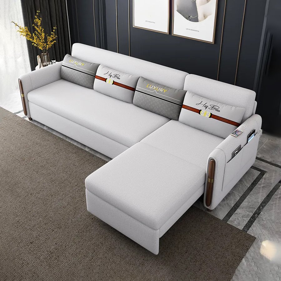 Multi-purpose Living Room Pull Out Sofa Set Furniture Modern Fabric Folding Corner Sofa Beds with Storage