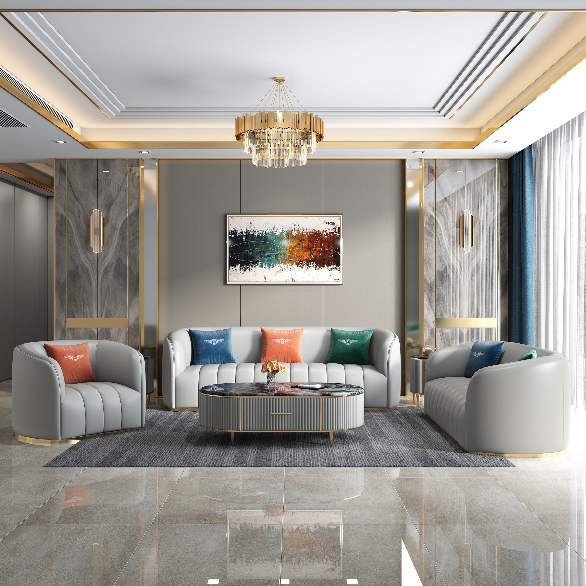 Business and Commercial Office Sofa Combination Simple Living Room Office Reception Italian Leather Sofa