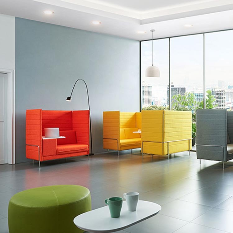 Modern high back privacy office single booth seating meeting sofa with writing tablet