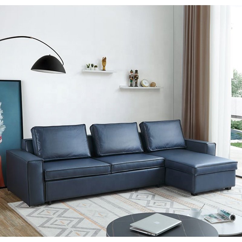 Large Storage Modern L Shape 3 Seater Leather Foldable Sofa Sleep Bed Sofa Bed