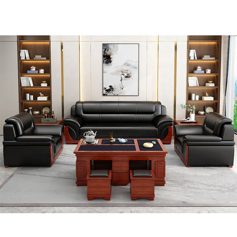 Hot Selling Latest Design Leather Office Sofa Sets Factory New Style Modern Rectangle Sectional Sofa Office Sofa Set Furniture