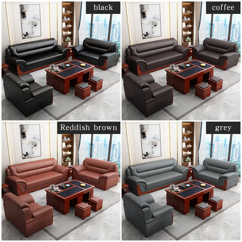 Hot Selling Latest Design Leather Office Sofa Sets Factory New Style Modern Rectangle Sectional Sofa Office Sofa Set Furniture
