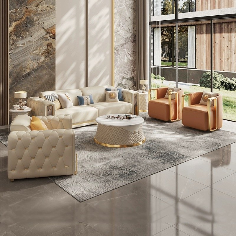 2024 New Arrival Luxury Solid Wood Frame Sofa Designs Modern Upholstered Chesterfield Leather Sofas for Home Office