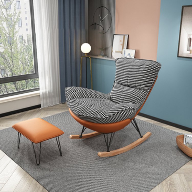 New Developed Large Nordic Fabric Upholstered Leisure Leg Relaxing Lazy Rocking Sofa Chair
