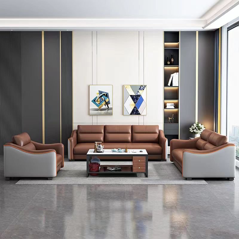 Light luxury small family office sofa simple modern reception room business modern visitor three-seat tea table combination
