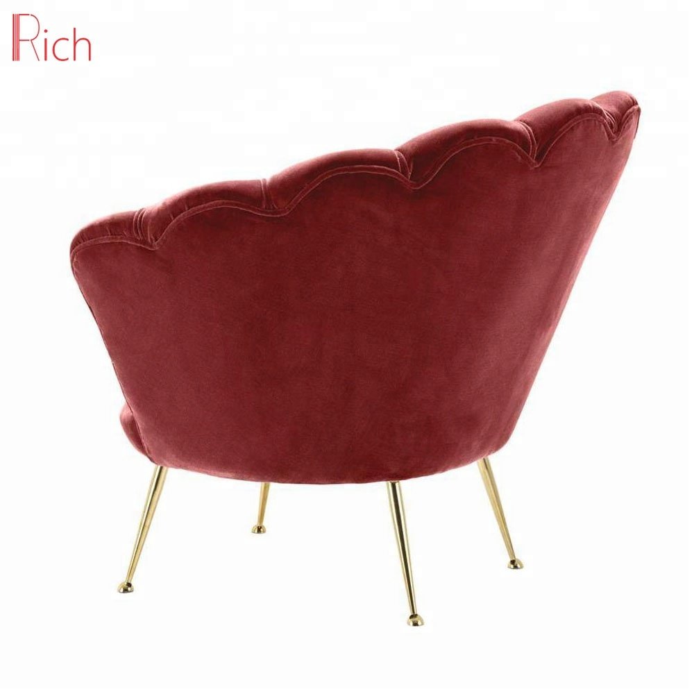 Chinese Furniture Living Room Chair Stainless Steel Legs Red Velvet 1 Seater Sofa
