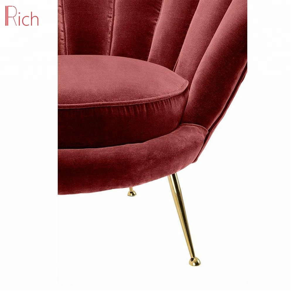 Chinese Furniture Living Room Chair Stainless Steel Legs Red Velvet 1 Seater Sofa