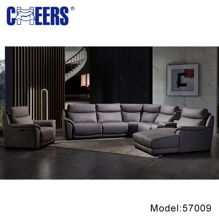 MANWAH CHEERS Electric Reclining Living Room Furniture Fabric Big Sofa with Cup hold