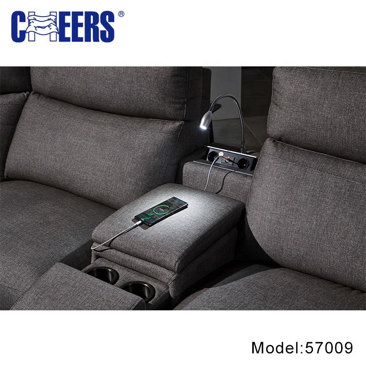 MANWAH CHEERS Electric Reclining Living Room Furniture Fabric Big Sofa with Cup hold