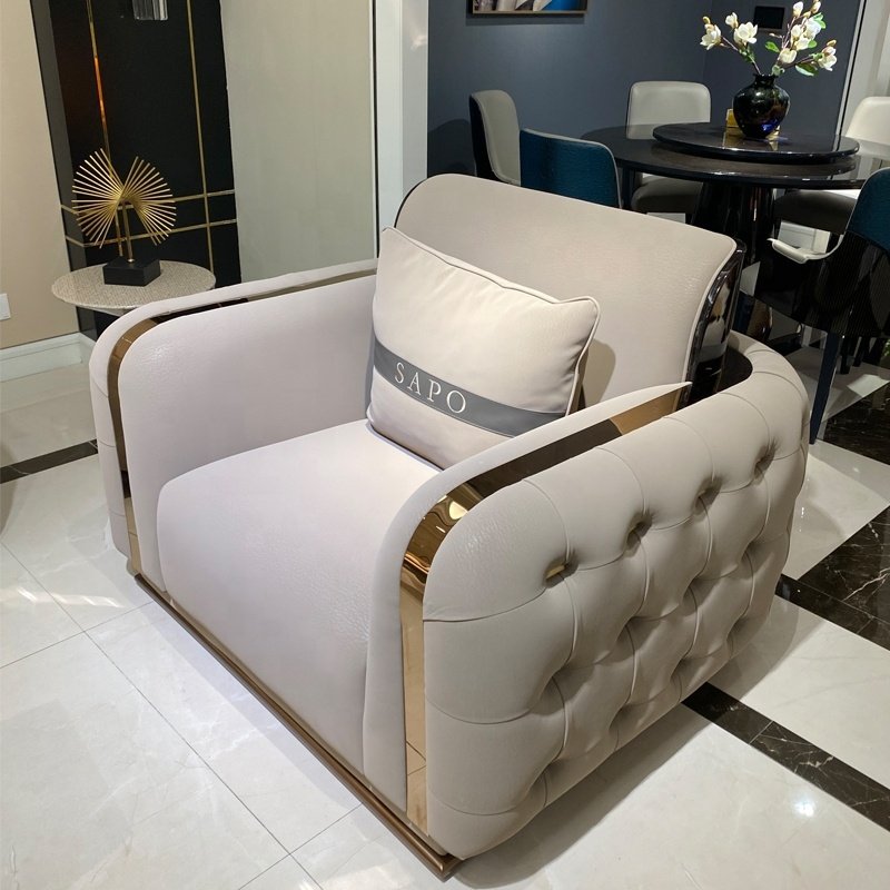 New high quality lealther italian sofa set designs luxury 3 seater sofa gold luxury living room furniture set sofa