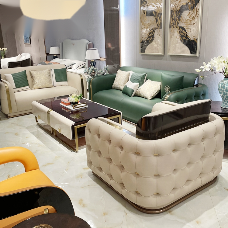 New high quality lealther italian sofa set designs luxury 3 seater sofa gold luxury living room furniture set sofa
