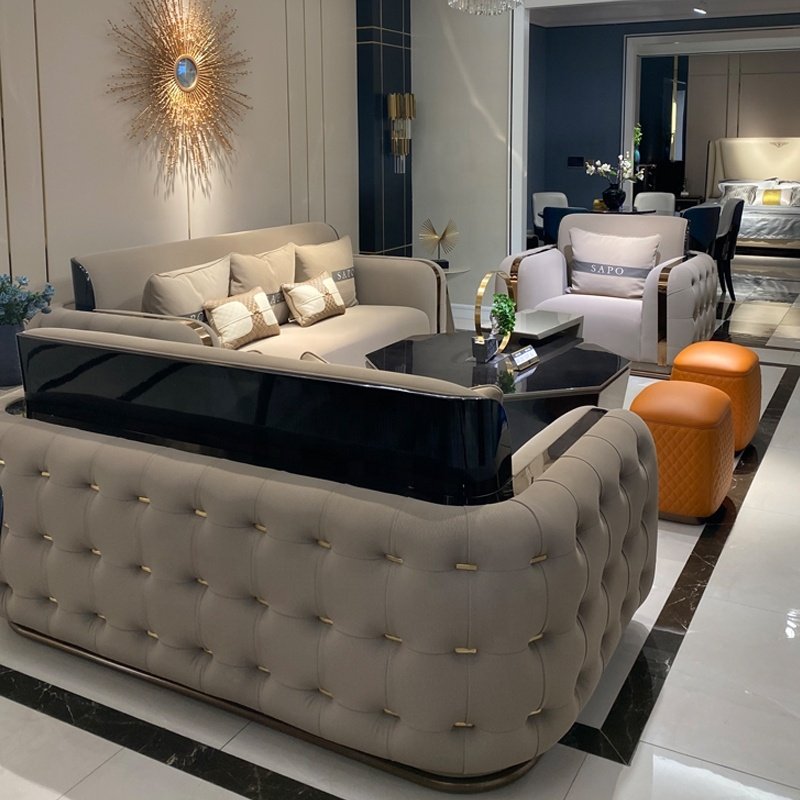 New high quality lealther italian sofa set designs luxury 3 seater sofa gold luxury living room furniture set sofa