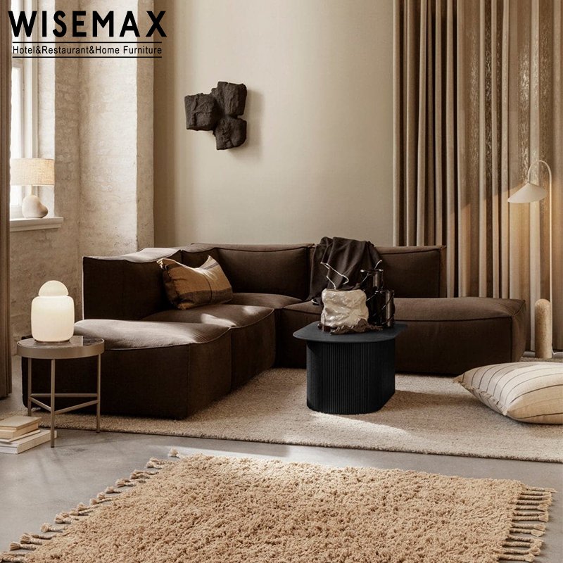 WISEMAX FURNITURE Light Luxury Nordic L Shaped Sofa Living Room Furniture Linen Fabric Pine Wooden Sofa For Home Hotel Villa