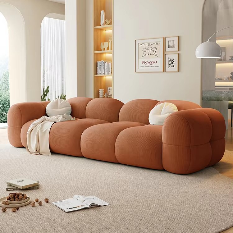 Corduroy Material Modern Design Cream Style Living Room Sofa Puff Lazy Recliner Sofa Furniture Set