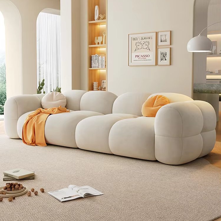 Corduroy Material Modern Design Cream Style Living Room Sofa Puff Lazy Recliner Sofa Furniture Set