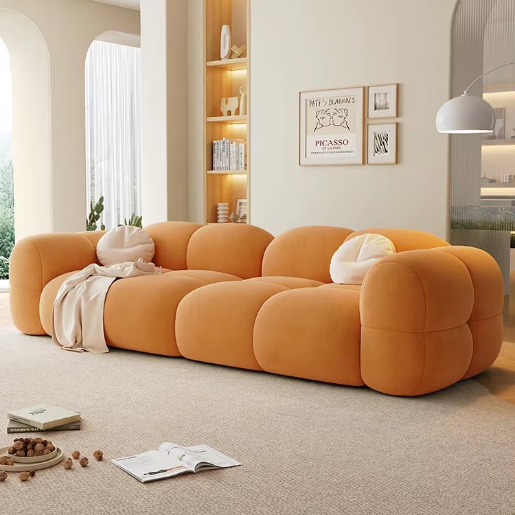 Corduroy Material Modern Design Cream Style Living Room Sofa Puff Lazy Recliner Sofa Furniture Set