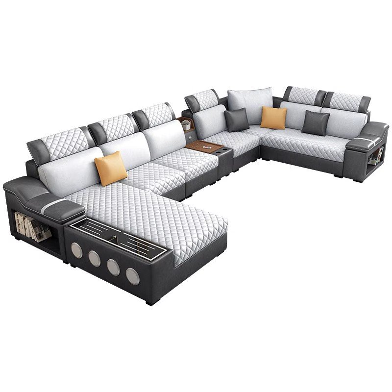 U-shape sofa for home leather designer custom new design large modern set living room furniture modular corner sofa