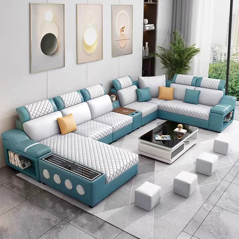 U-shape sofa for home leather designer custom new design large modern set living room furniture modular corner sofa