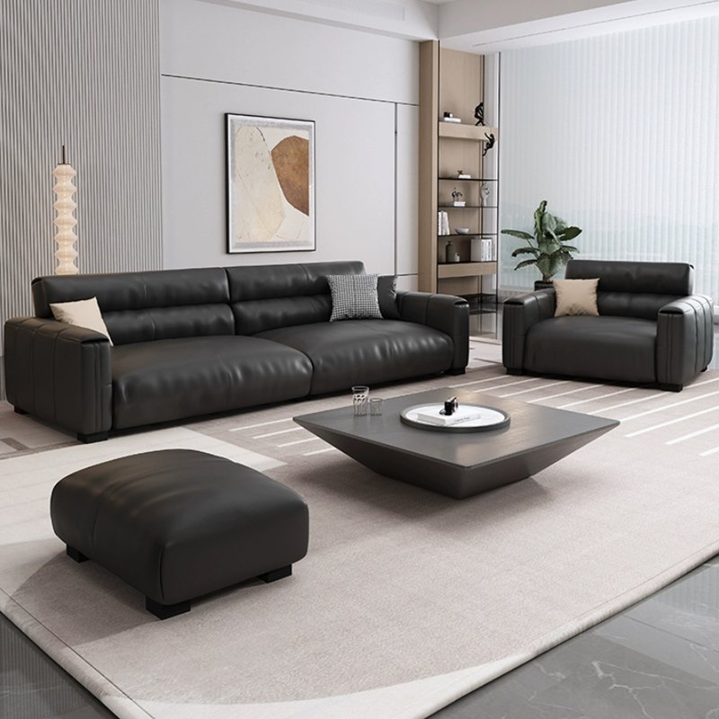 Italian Modern Minimalist Leather Office Sofa for Business Reception or Living Room Hotel Use Three-Person Combination