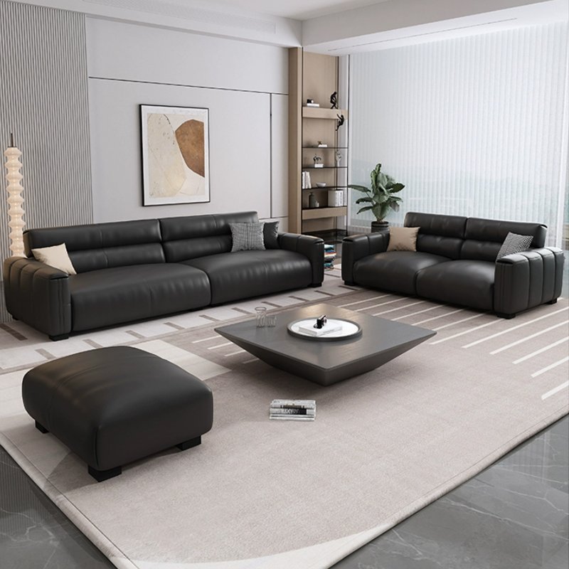 Italian Modern Minimalist Leather Office Sofa for Business Reception or Living Room Hotel Use Three-Person Combination