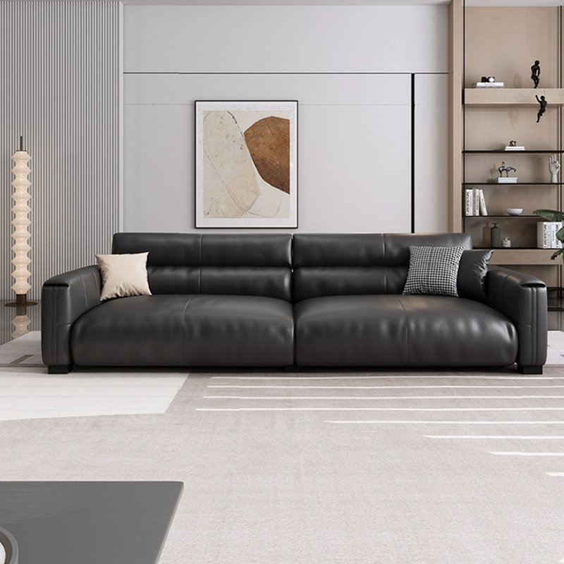 Italian Modern Minimalist Leather Office Sofa for Business Reception or Living Room Hotel Use Three-Person Combination