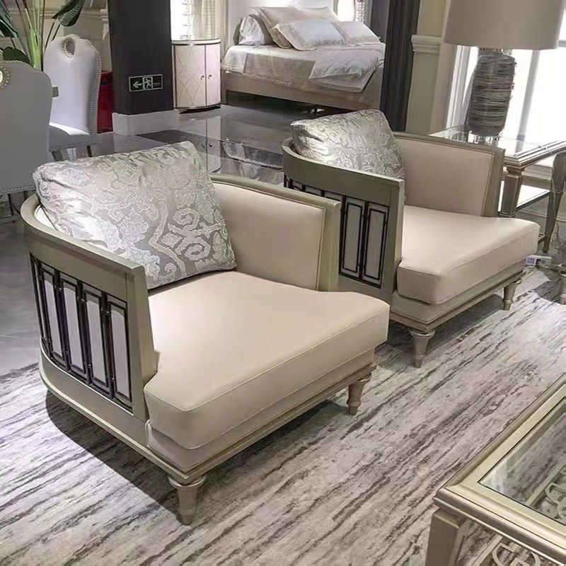 American style solid wood light luxury leather fabric sofa Simple modern living room sofa Hollow out villa furniture