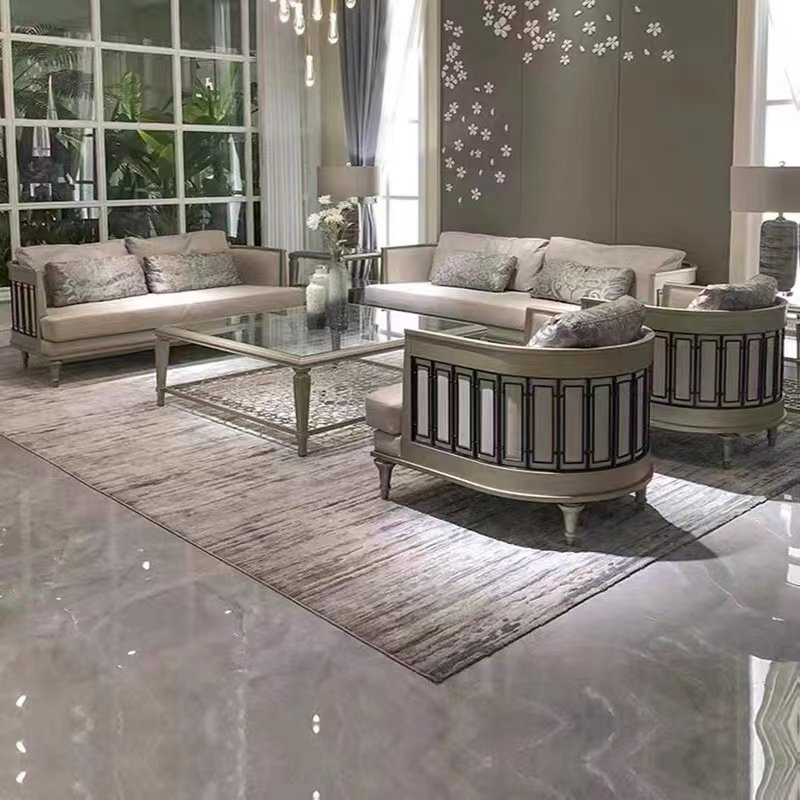 American style solid wood light luxury leather fabric sofa Simple modern living room sofa Hollow out villa furniture