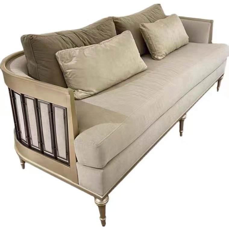 American style solid wood light luxury leather fabric sofa Simple modern living room sofa Hollow out villa furniture
