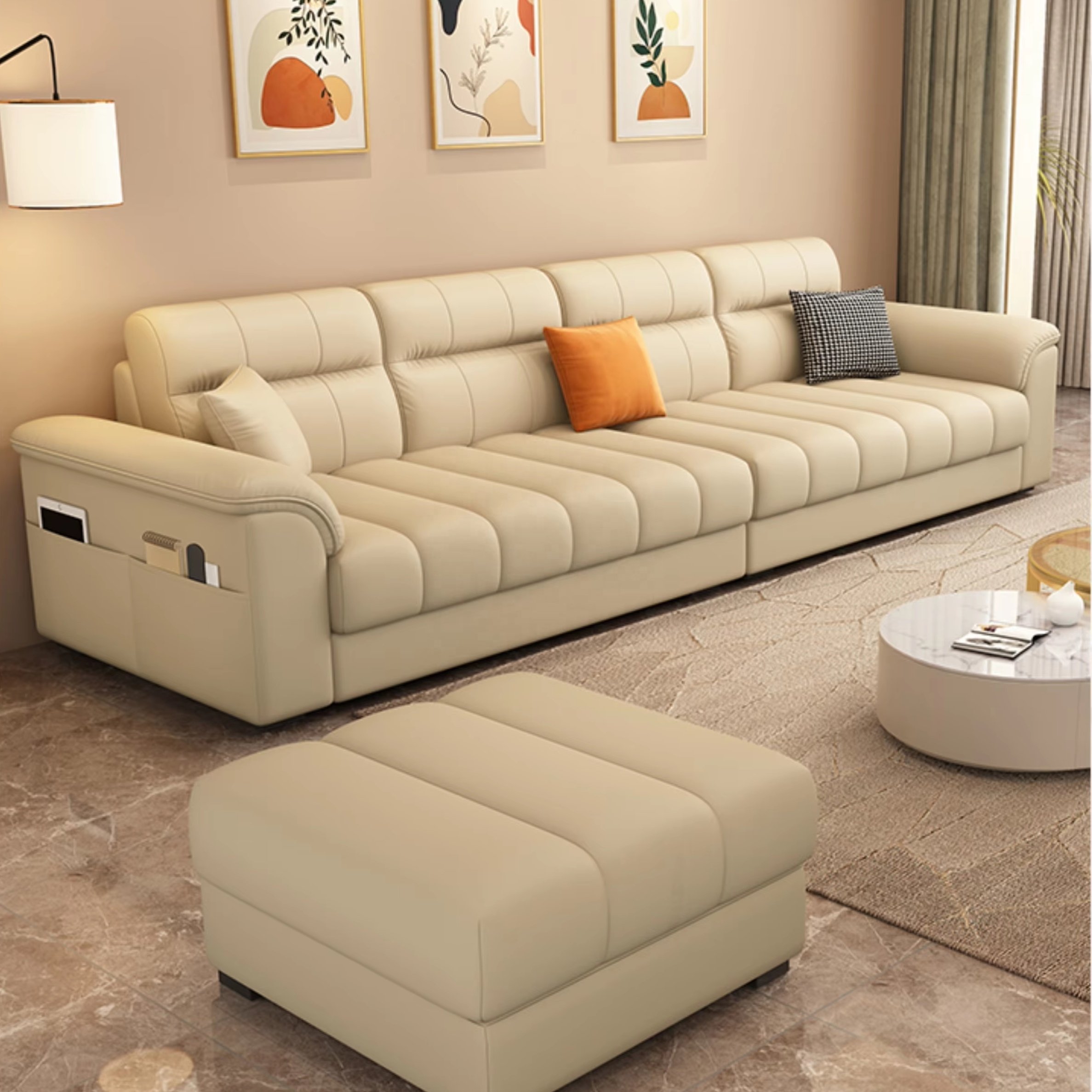 Customizable Multi-Person Three Seat Sofa Set Family-Friendly Living Room Furniture for Apartment Use Made of Durable Cloth