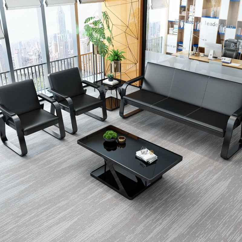 simple modern iron three-seat sofa reception office sofas tea table combinationBusiness officesofa set