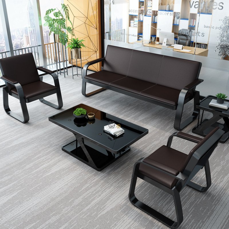simple modern iron three-seat sofa reception office sofas tea table combinationBusiness officesofa set