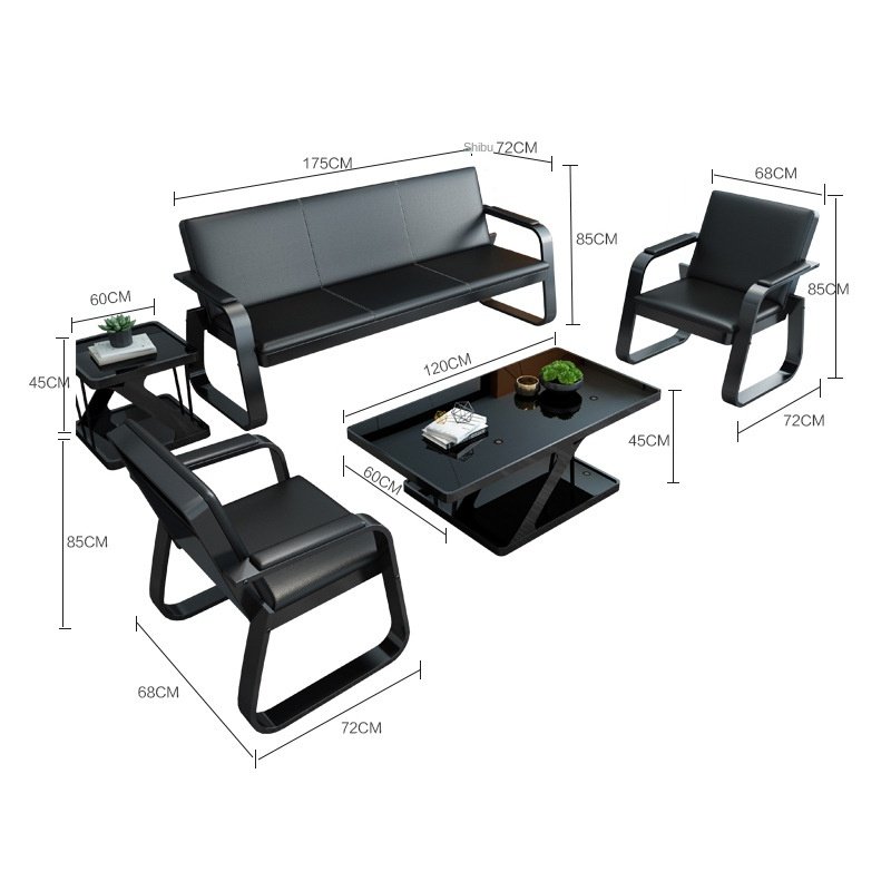 simple modern iron three-seat sofa reception office sofas tea table combinationBusiness officesofa set