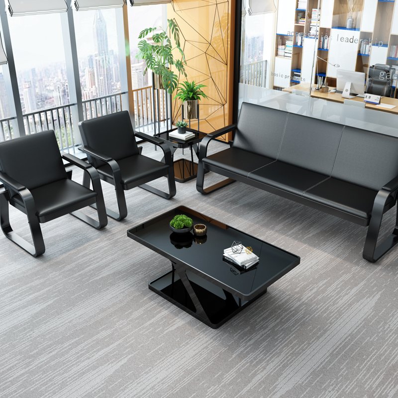 simple modern iron three-seat sofa reception office sofas tea table combinationBusiness officesofa set