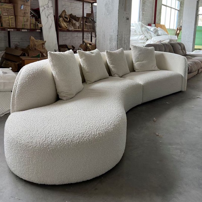 Soft round modern couch sofas set furniture living room curved boucle special shaped cashmere white sofa designs luxury sofa