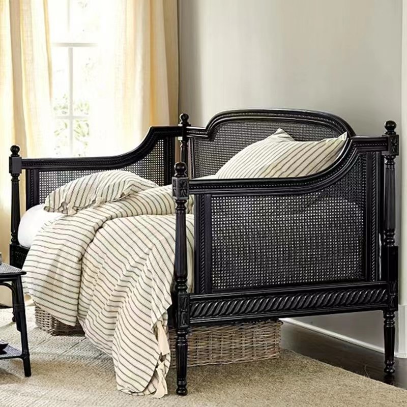 American country retro do old living room white rattan solid wood carved three-person sofa