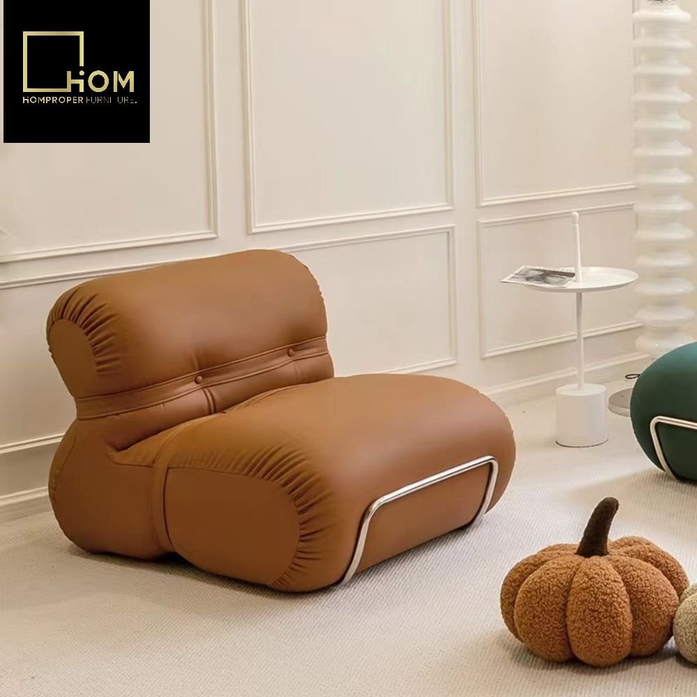 Nordic Single Orange Leather Sofa Chair Italian Light Luxury Minimalist Designer Leisure Chair for Living Room