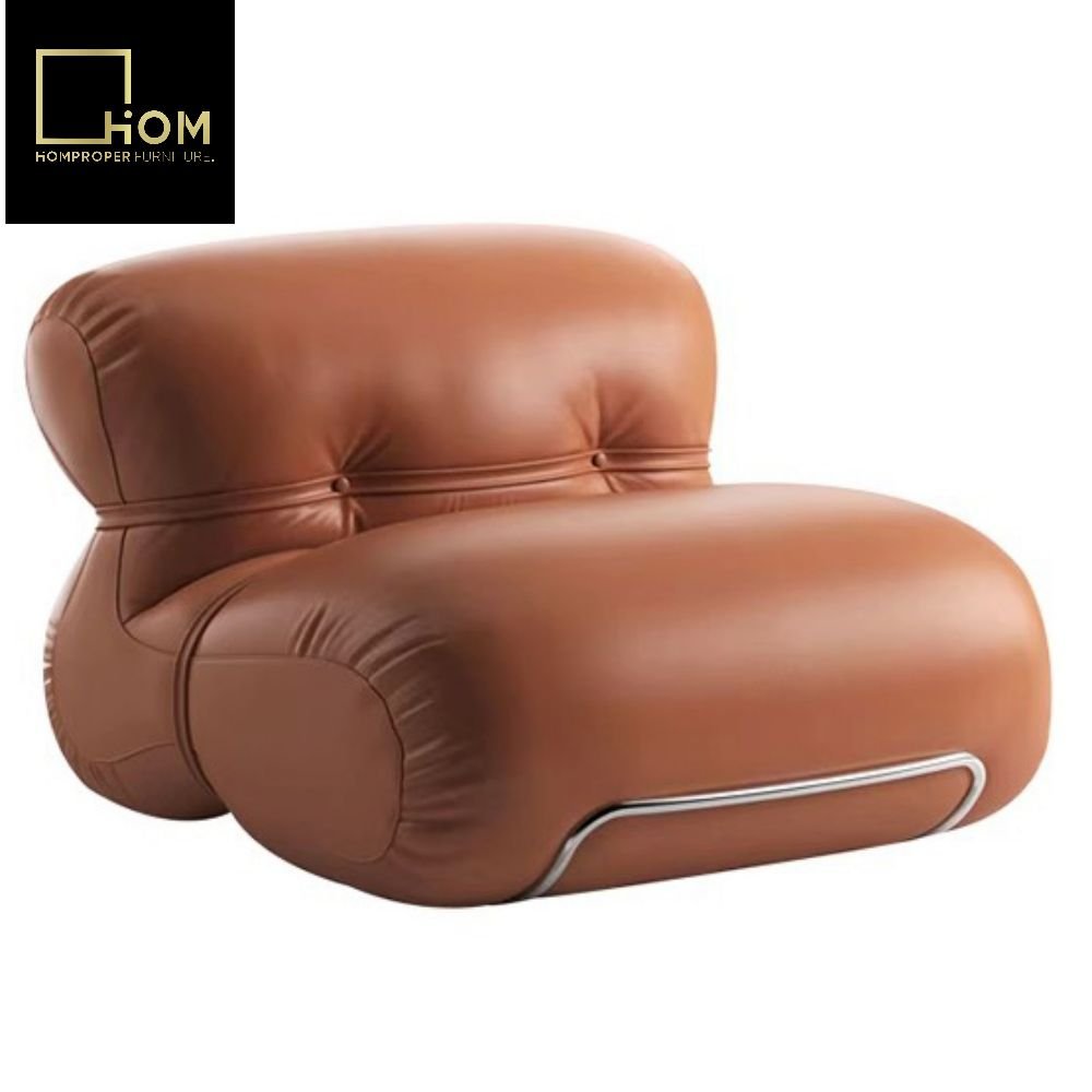 Nordic Single Orange Leather Sofa Chair Italian Light Luxury Minimalist Designer Leisure Chair for Living Room