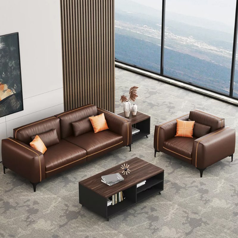 Liyu furniture New design brown exquisite three-seat luxurious leather living room comfortable office sofa