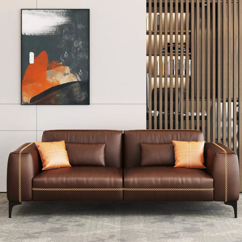 Liyu furniture New design brown exquisite three-seat luxurious leather living room comfortable office sofa