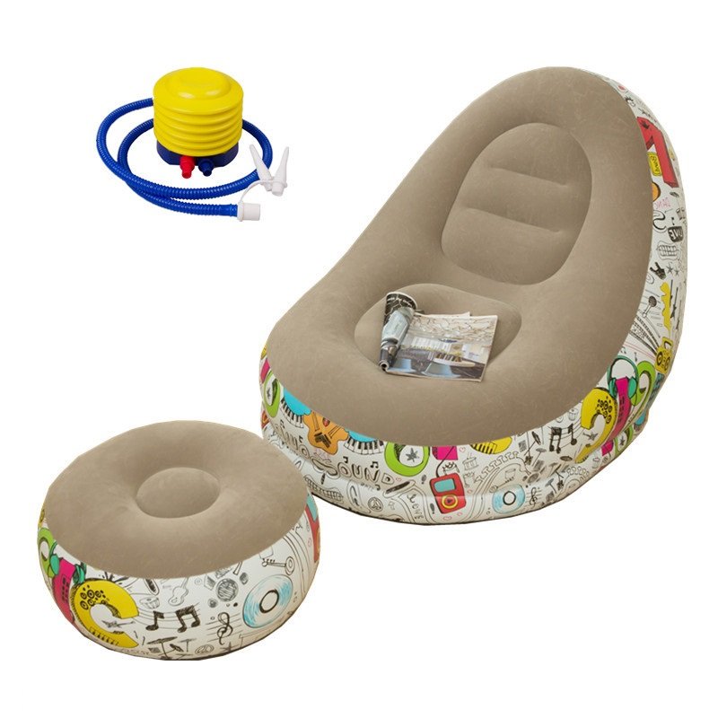 Spot new graffiti inflatable flocking lunch rest bed recliner with footstool lazy sofa chair