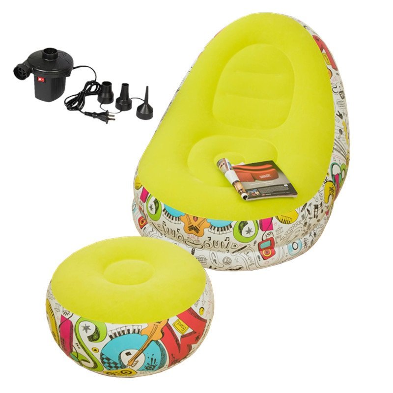Spot new graffiti inflatable flocking lunch rest bed recliner with footstool lazy sofa chair