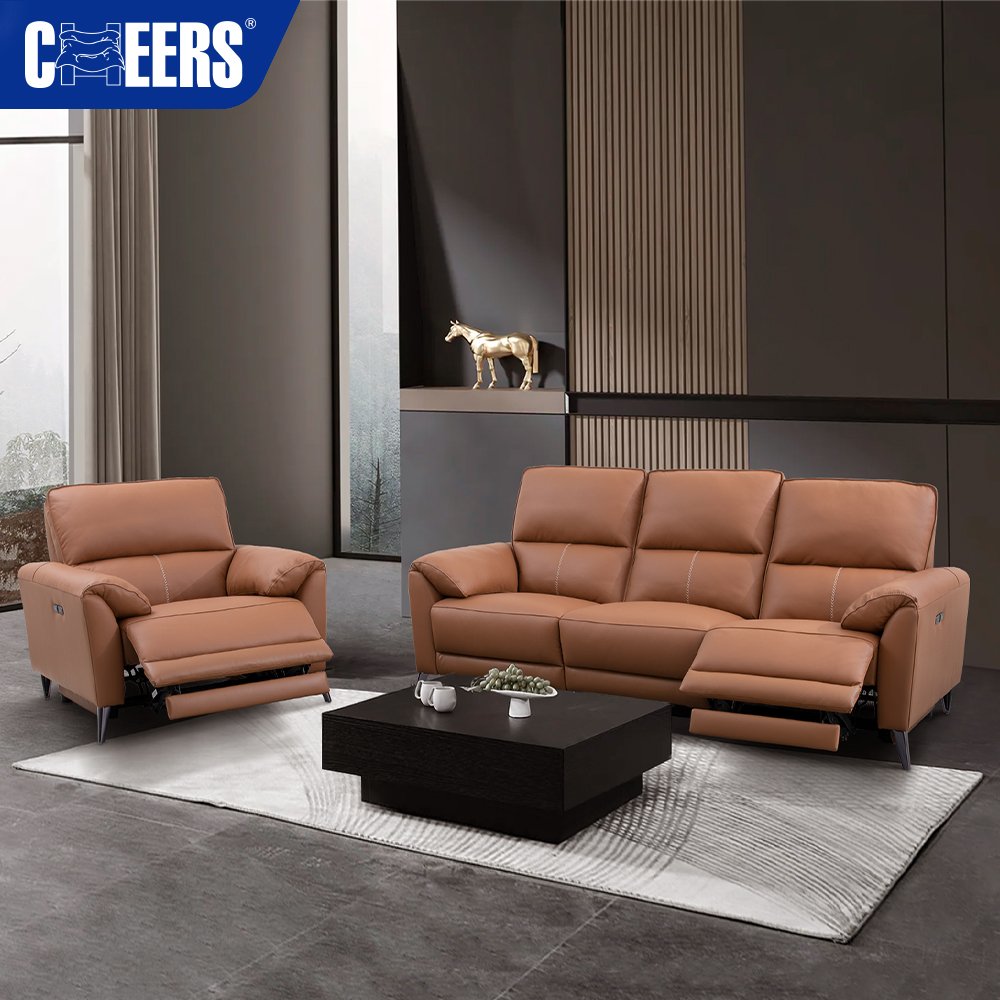 MANWAH CHEERS 3+1 Seater Luxury Furniture Power Genuine Leather Sofa Reclinable Furniture Living Room Sofa Set