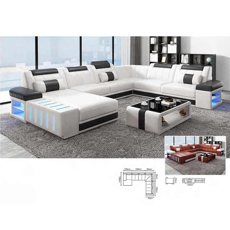 Commercial home led light leather sofa set living room furniture sectionals sofas living room furniture