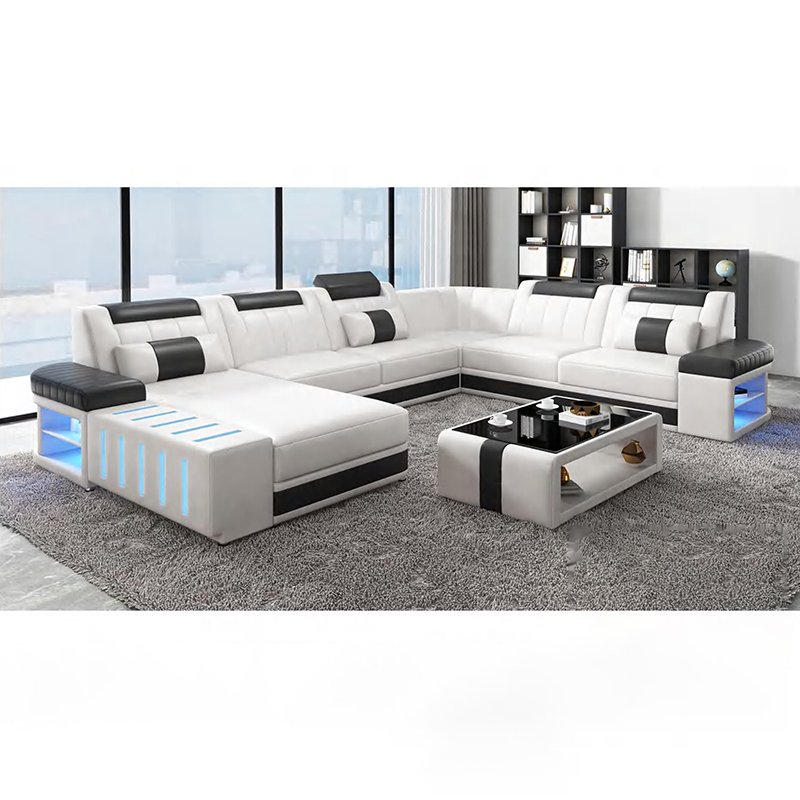 Commercial home led light leather sofa set living room furniture sectionals sofas living room furniture