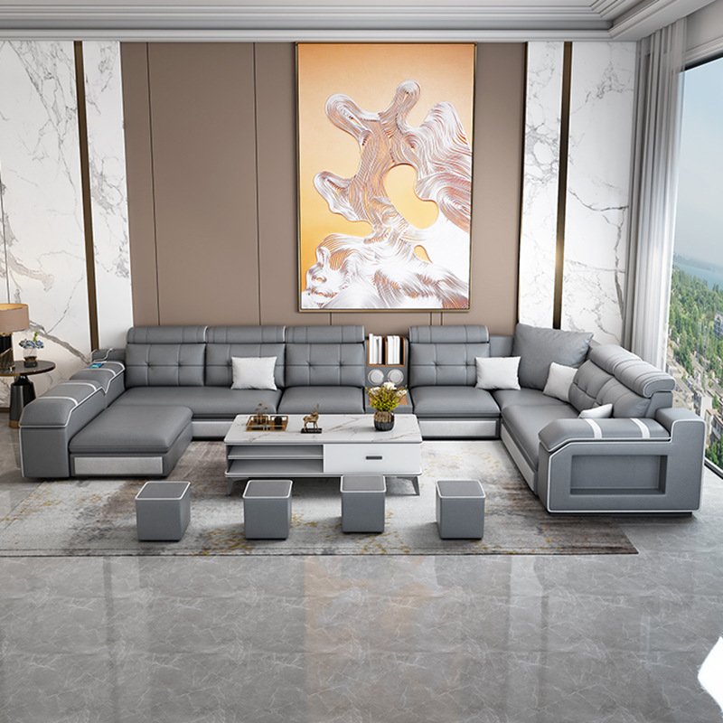 New Trend Upscale Smart Fabric U-Shaped Sofa Couch Multi-functional Corner Sofa set Recline Sofa Set With USB Storage Cabinet