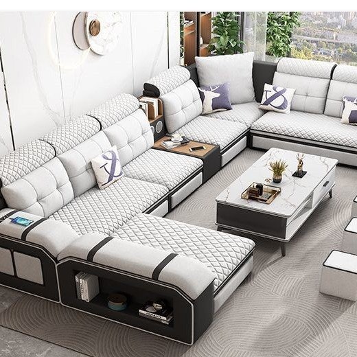 New Trend Upscale Smart Fabric U-Shaped Sofa Couch Multi-functional Corner Sofa set Recline Sofa Set With USB Storage Cabinet